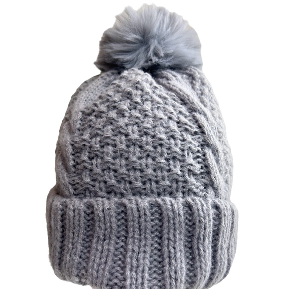 Accessories - 4. Gray Fleece Lined Pom Pom Beanie